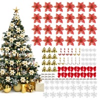 120pcs Christmas Tree Decoration Flowers Christmas Ornaments Set Artificial Flower Set with Clip DIY Christmas Tree Decorations