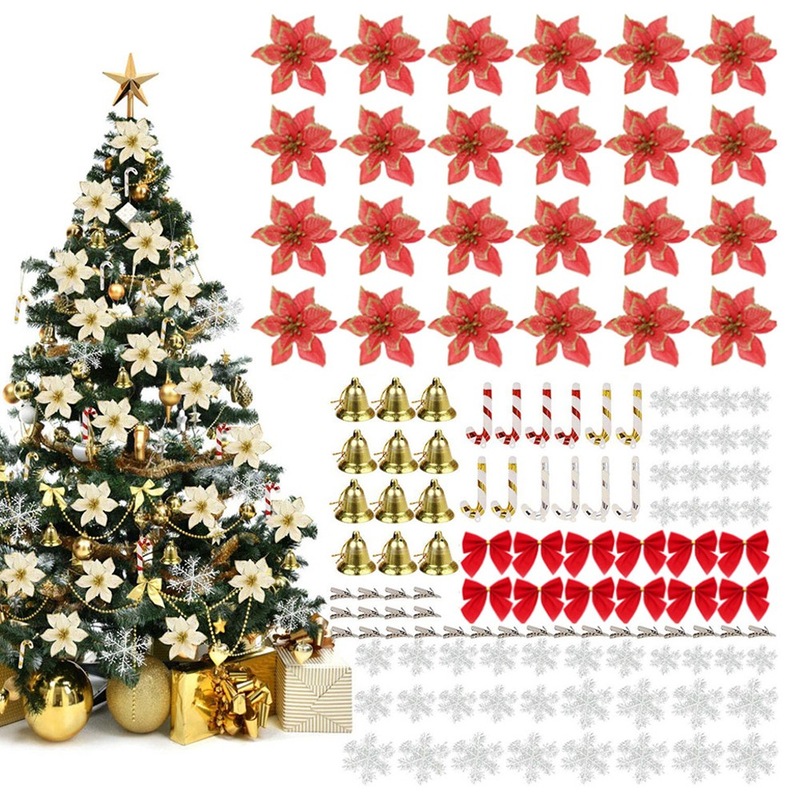 Buy 120pcs Christmas Tree Decoration Flowers Christmas Ornaments Set  Artificial Flower Set with Clip DIY Christmas Tree Decorations - MyDeal