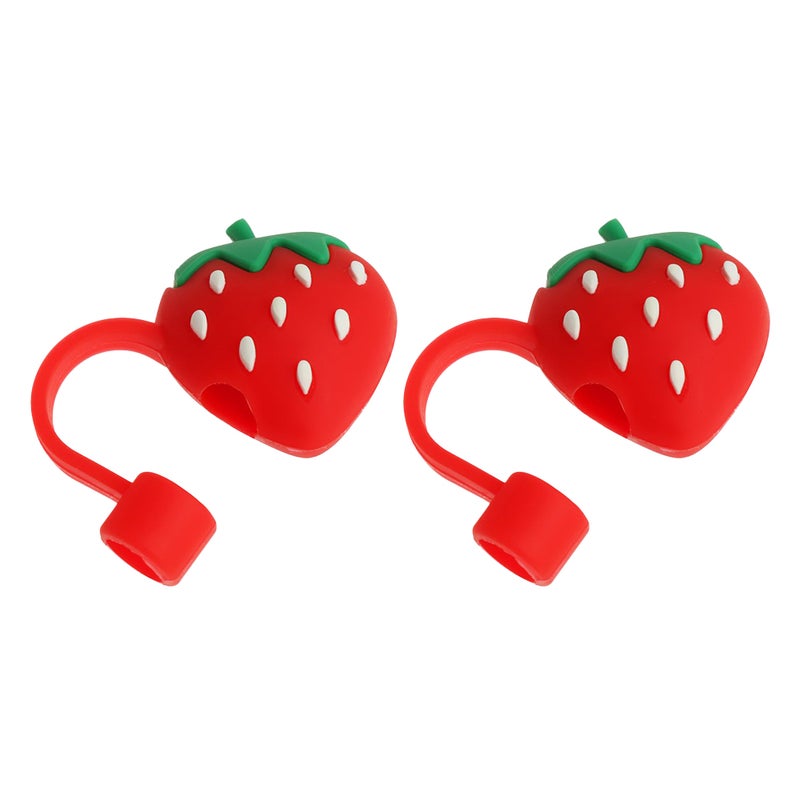 2pcs Silicone Straw Covers Cap for Tumblers, Food Grade Silicone Straw Toppers, Reusable Straw Caps Covers (strawberry)