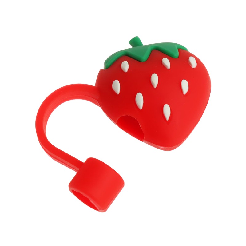 2pcs Silicone Straw Covers Cap for Tumblers, Food Grade Silicone Straw Toppers, Reusable Straw Caps Covers (strawberry)