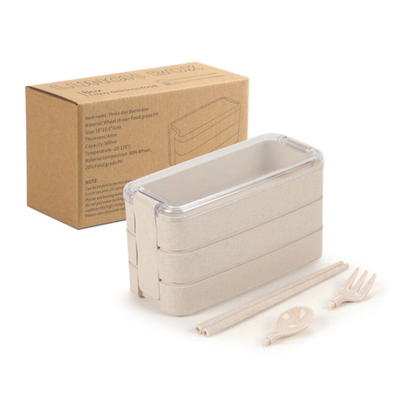 3-Layer Bento Lunch Box Food Containers with Fork Spoons Chopsticks