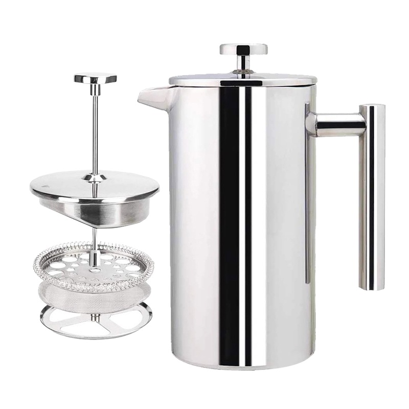Portable Metal French Press Coffee Maker - 750ml, 3-Layer Stainless Steel Filter For Camping & Travel