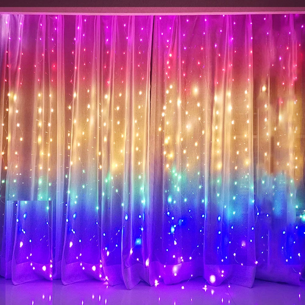 3M Christmas Rainbow LED Curtain Lights Remote Control String Lights