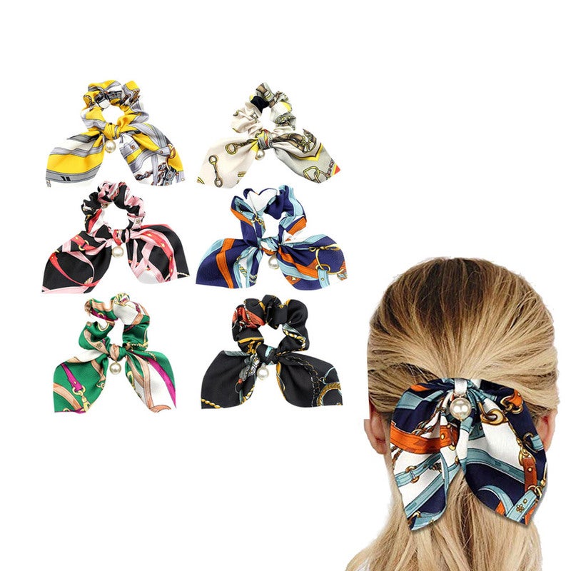 3Pcs or 6Pcs Floral Bowknot Hair Scrunchies Fashion Hair Ropes Elastic Hair Ties Bow Hair Bands