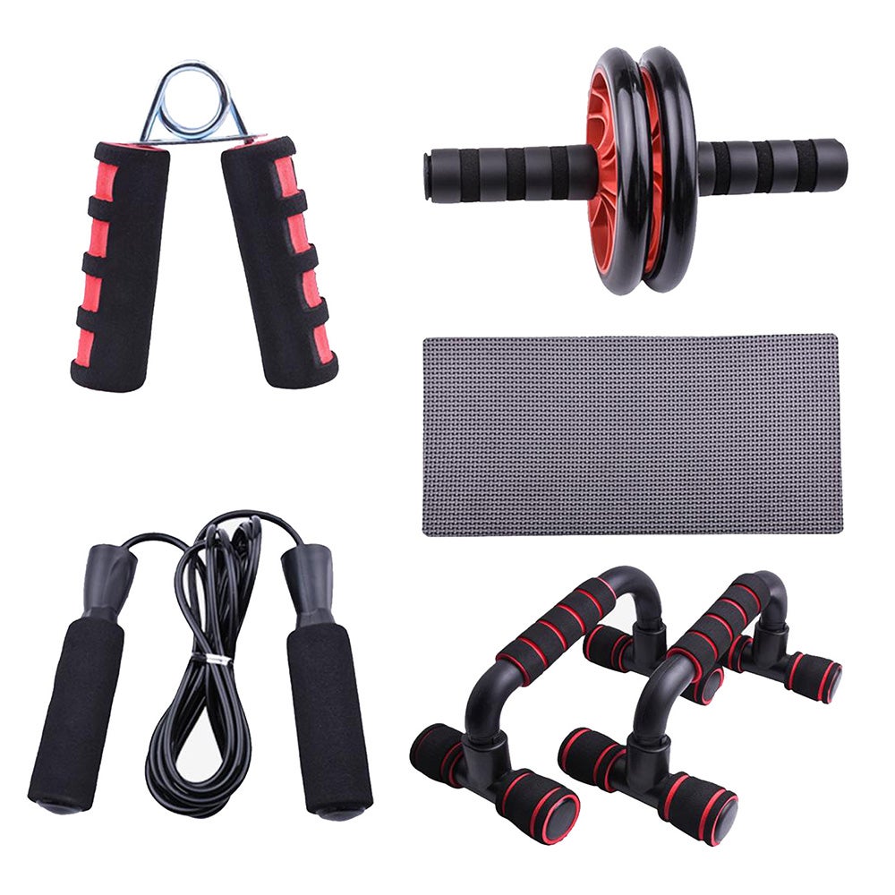 5-in-1 AB Wheel Roller Kit Abdominal Press Wheel with Push-UP Bar Hand Gripper
