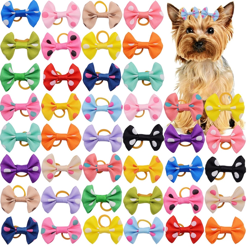 Buy 50Pcs Pet Small Dog Hair Bows Rubber Bands Puppy Cat Grooming ...