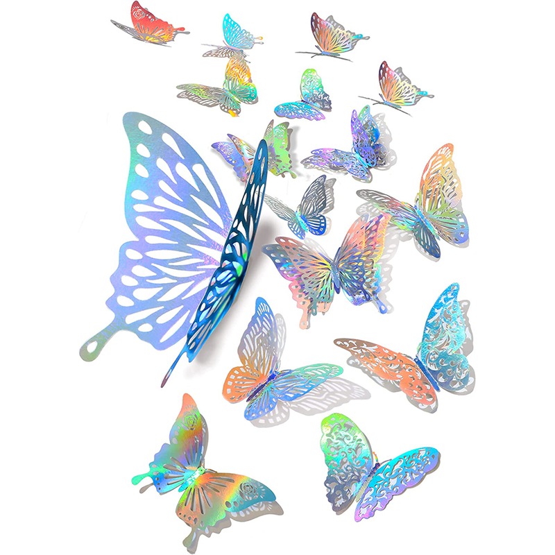 Buy 60Pcs 3D Iridescent Silver Butterfly Wall Decals Holographic Silver