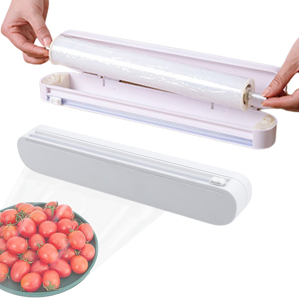 Adjustable Food Wrap Cutter Kitchen Cling Film Dispenser with Slide Cutter