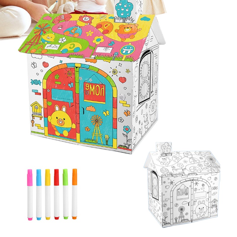 Buy Cardboard House for Kids to Color Coloring House Cardboard with 6 ...