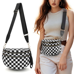 Checkered Crossbody Bag Belt Bag Bum Bag For Women Sling Bag With Shoulder Strap