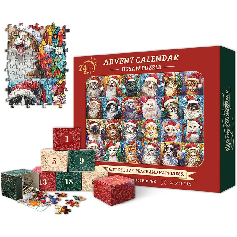 Buy Christmas Advent Calendar 2024 Puzzles for Adults 1000 Pieces Cat