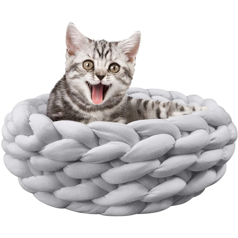 Buy Cotton Knitted Pet Bed Basket Warm Soft Woven Cat Nest Cozy Cuddler