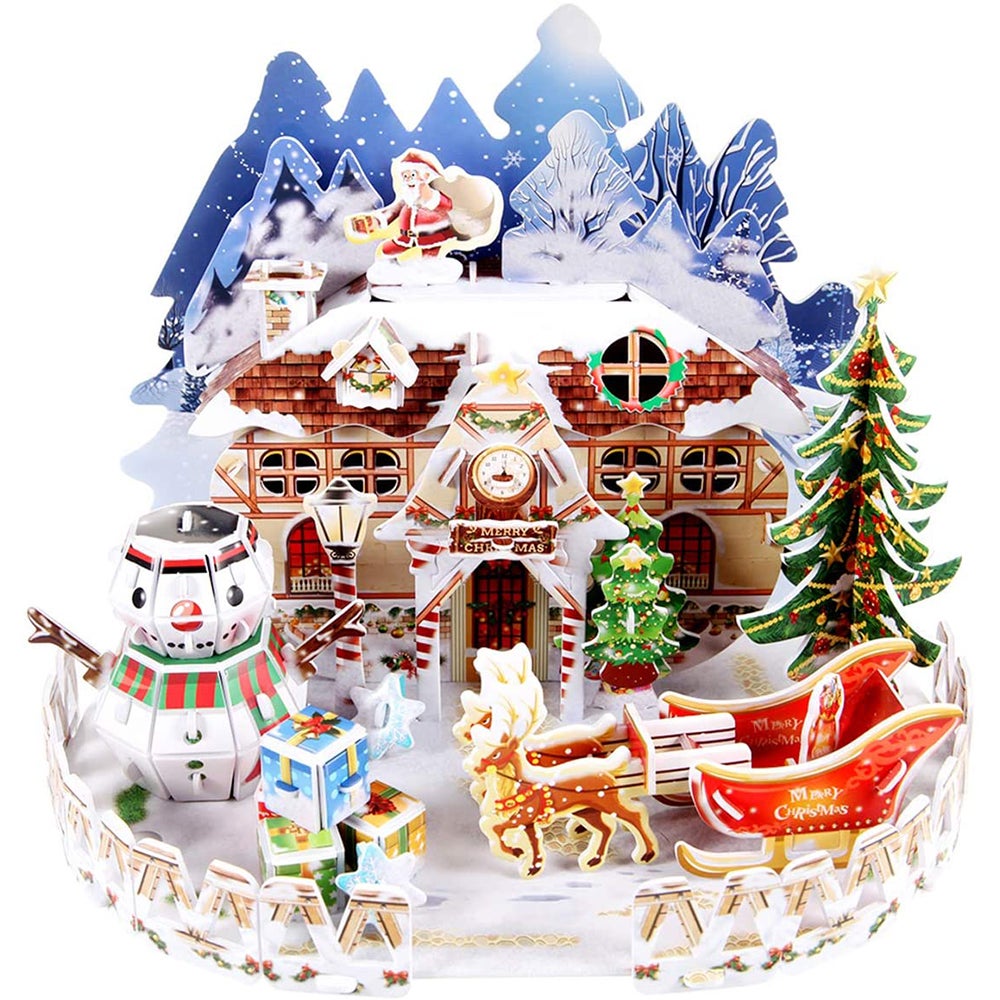 DIY Christmas Cottage Jigsaw 3D Puzzle Fun Toy for Kids