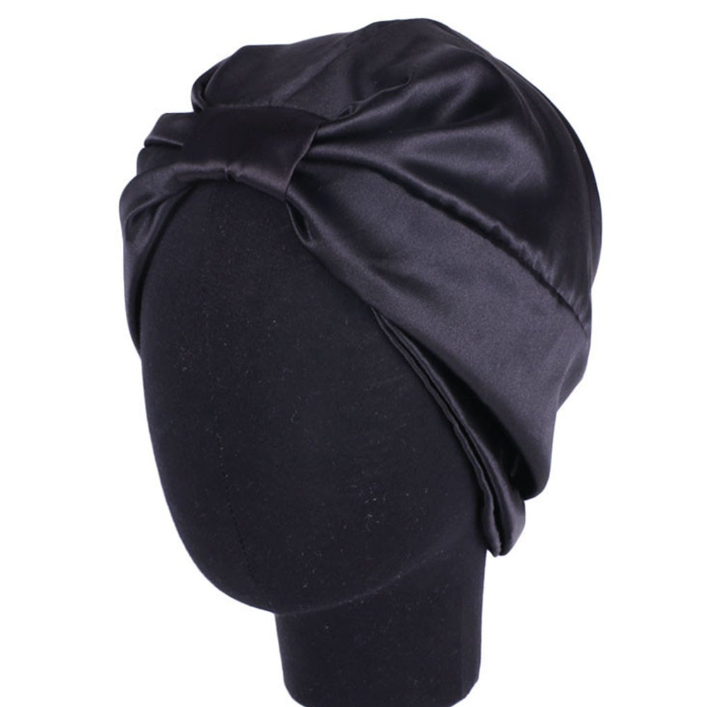 Double-Layered Stain Silk Elastic Turban Stretch Turban Hair Wrap Hat Hair Bonnet Hat Night Sleep Cap For Women