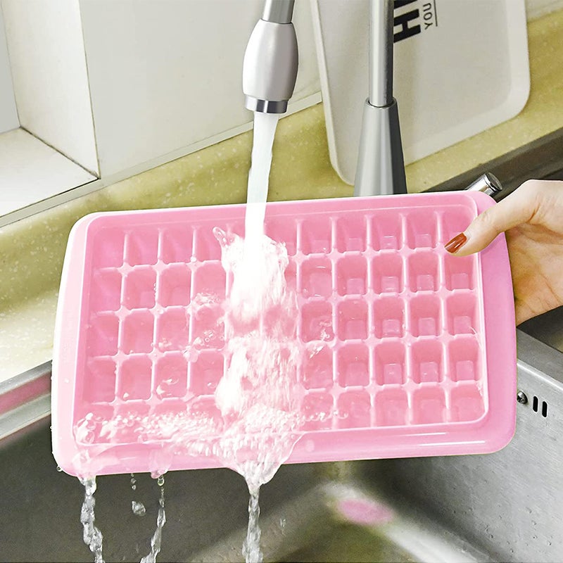 Ice Cube Tray with Lid and Storage Bin Easy-Release 55 Ice Tray with  Spill-Resistant Cover Container Scoop Pink