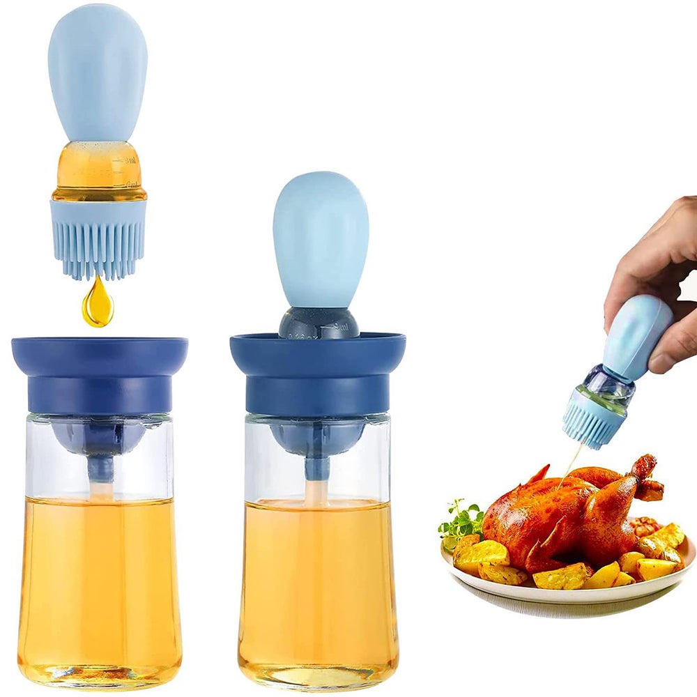 Glass Olive Oil Dispenser Bottle With Silicone Brush 2 In 1 Cooking Measuring Containe