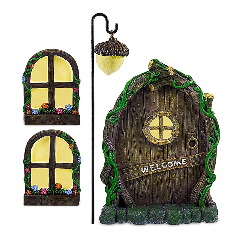Fairy Door and Windows for Trees Glow in The Dark Yard Art Sculpture Decoration 