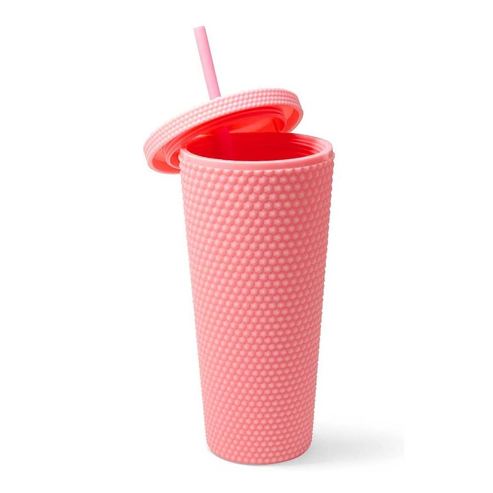 Large Capacity 700ml 24oz Studded Water Bottle Honeycomb Spiky Touch Cup with Lid and Straw