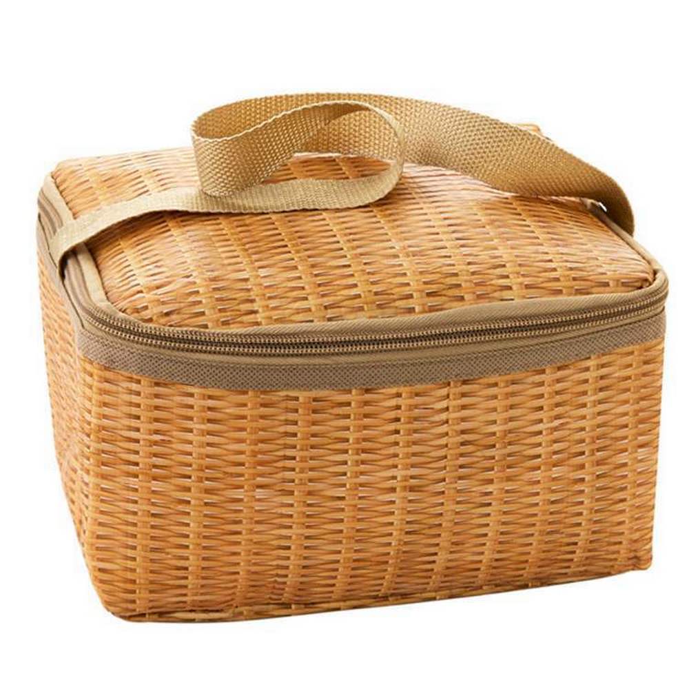 Portable Imitated Rattan Picnic Basket Outdoor Insulated Thermal Cooler Food Container