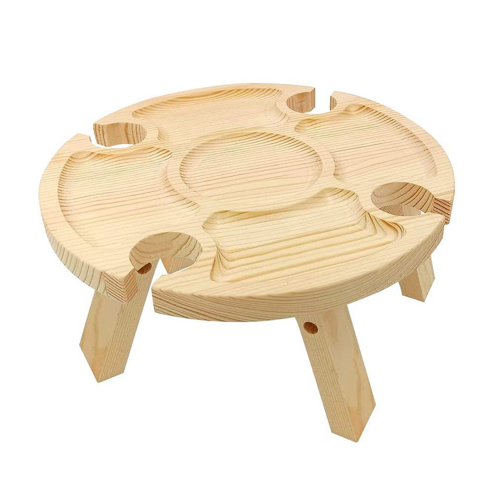 Portable Wooden Folding Round Picnic Table Wine Rack