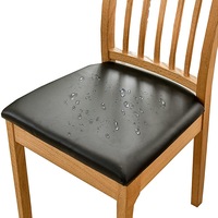 PU Leather Stretch Chair Seat Cover Solid Waterproof Oilproof Dining Chair Slipcover Protector