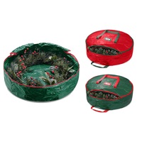 Red Christmas Wreath Storage Bag Zipper Xmas Organized Bag Handles Container