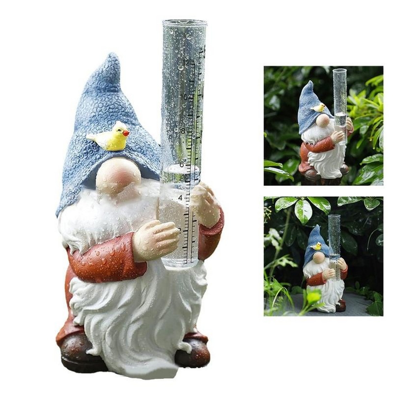 Buy Resin Gnome Rain Gauges Yard Garden Statue Decoration with Glass