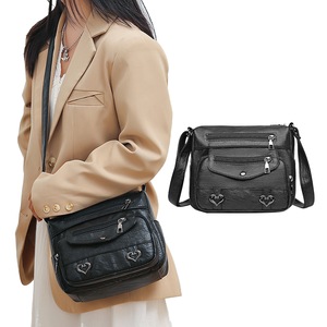 Retro Multi Pockets Crossbody Bag PU Leather Crossbody Shoulder Bag for Women