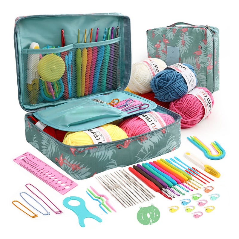 Buy Set of 58Pcs Crochet Kit with Storage Bag Yarn and Knitting