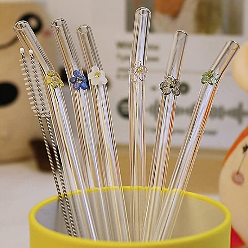 Buy Set of 6pcs Flowers Design Reusable Drinking Glass Straws with 2pcs  Cleaning Brushes Flower Glass Straws - MyDeal