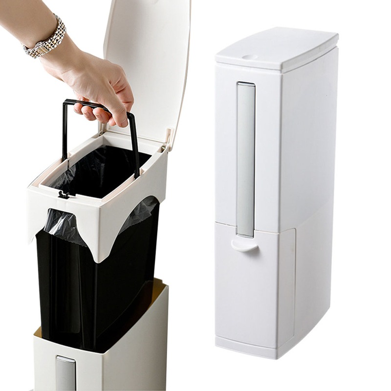 Buy Slim Bathroom Trash Can Toilet Brush Set Waste Bin Toilet Brush ...