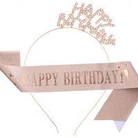 Two Set Happy Birthday Headband and Sash for Party Decorations