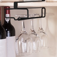 Under Cabinet Wine Glass Rack No Drilling Stemware Hanger Wine Glass Holder Goblet Hanging Storage Rack for Bar Kitchen