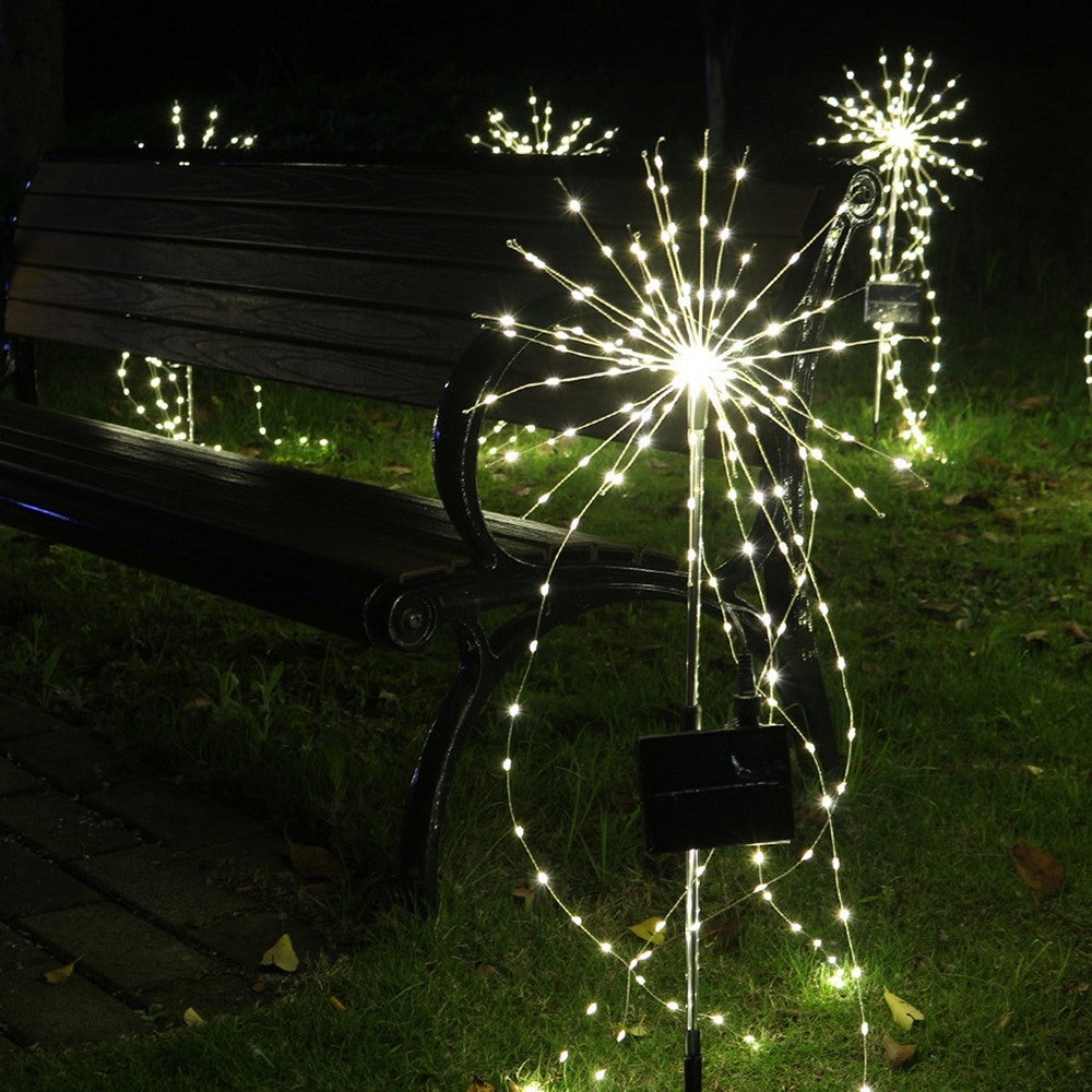 Warm White Solar Fireworks LED Fairy Lights Copper Wire Ground Light Christmas Home Decoration