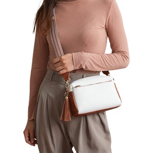 Women's Crossbody Bag with Triple Zipper - PU Leather Shoulder Bag with Adjustable Guitar Strap
