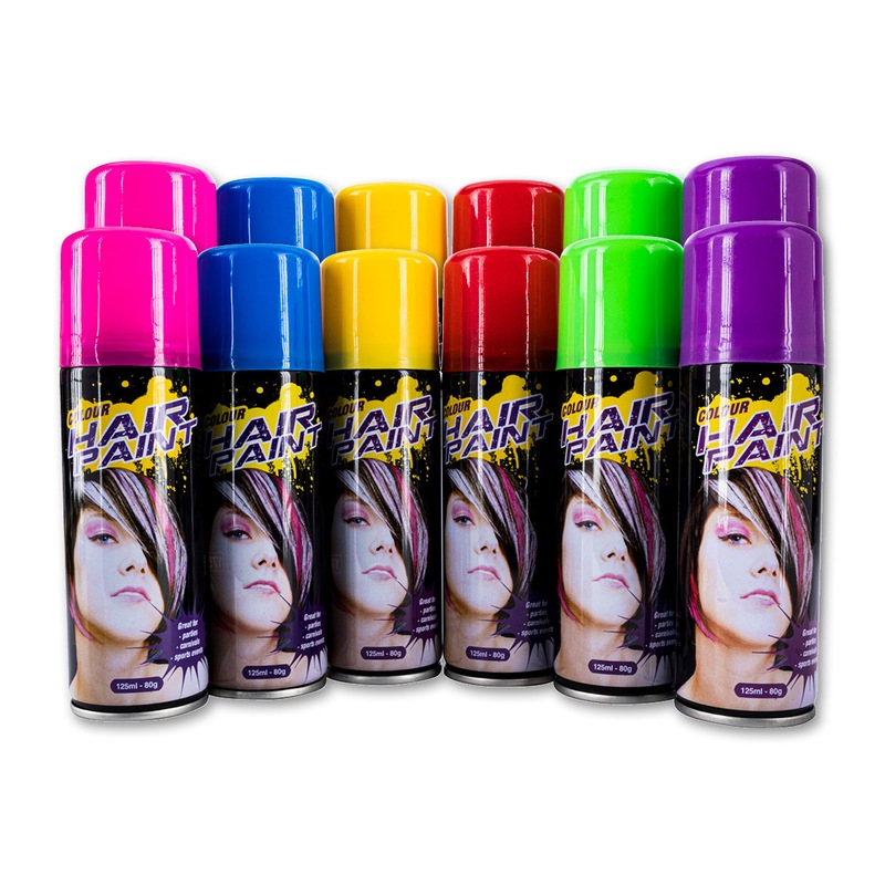 Buy 12PK Hair Spray Fluro Assorted Colours 125ml Non-Toxic Indoor ...