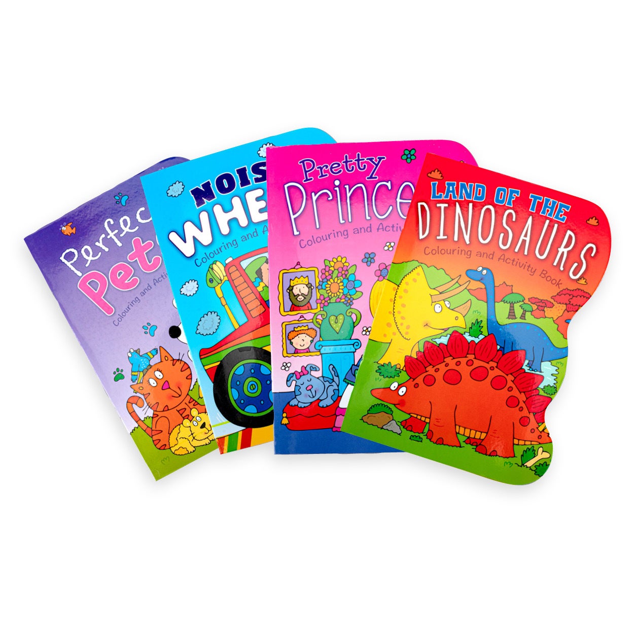 Office Central 4PK Colouring Books Die Cut Design Dinosaurs Princess Wheels Pets Fun 40PG