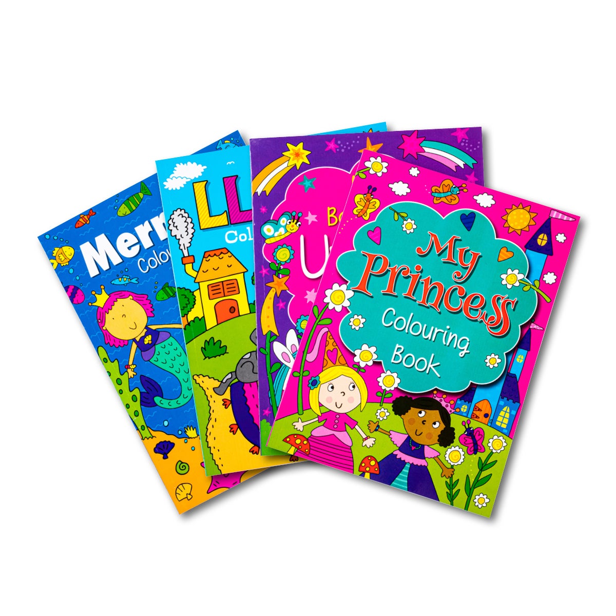 Office Central 4PK Colouring Books Princess Mermaid Unicorn Themes Fun Relaxing Activity 
