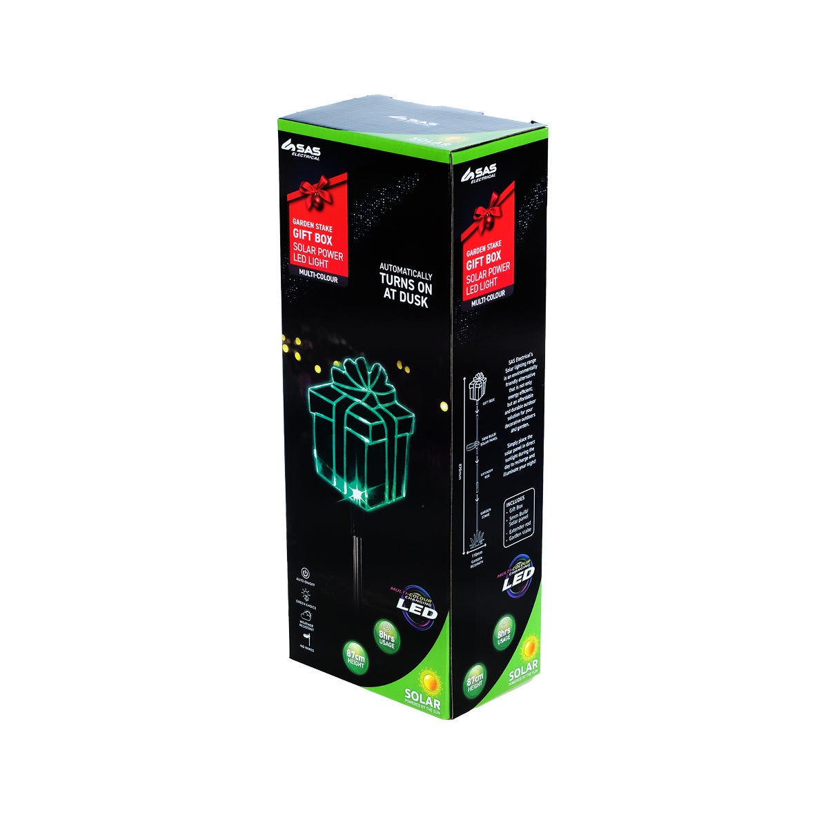 Christmas By Sas® Gift Box Solar Light LED Colour Changing Auto Sensor 75cm