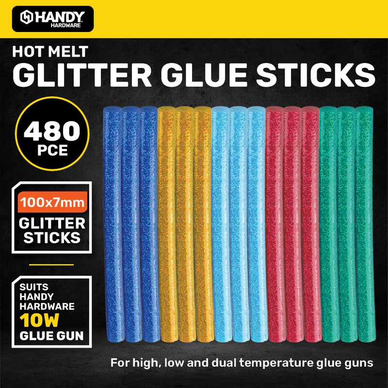 Buy Handy Hardware® 480PCE Glitter Hot Melt Glue Sticks Vibrant Colours 100  x 7mm - MyDeal