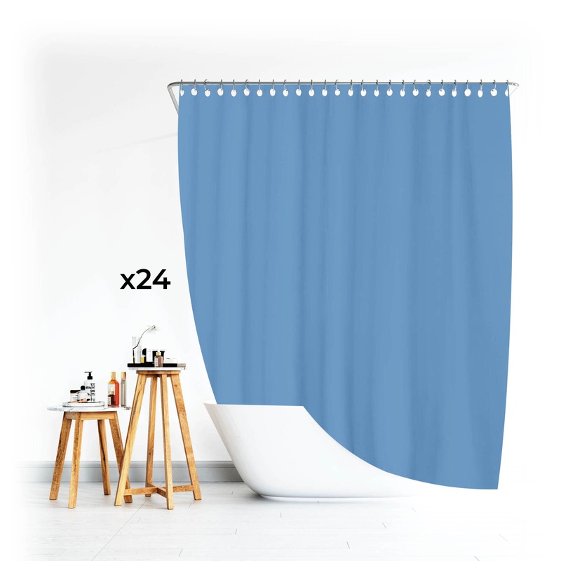 Buy Home Master® 24PCE PEVA Shower Curtains White/Sky Blue Hooks
