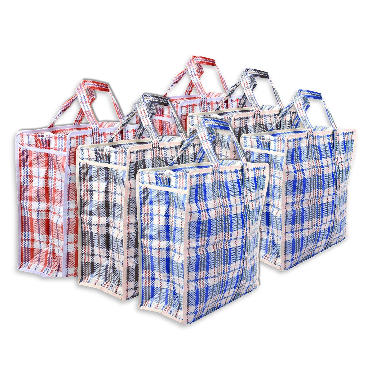 Home Master 6PK Shopping Bags Zip Top Strong Durable Tartan Design 65 x 58cm