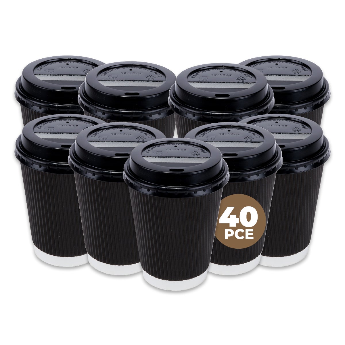 Party Central 40PCE Coffee Cups Matching Lids Disposable Triple Layered 350ml