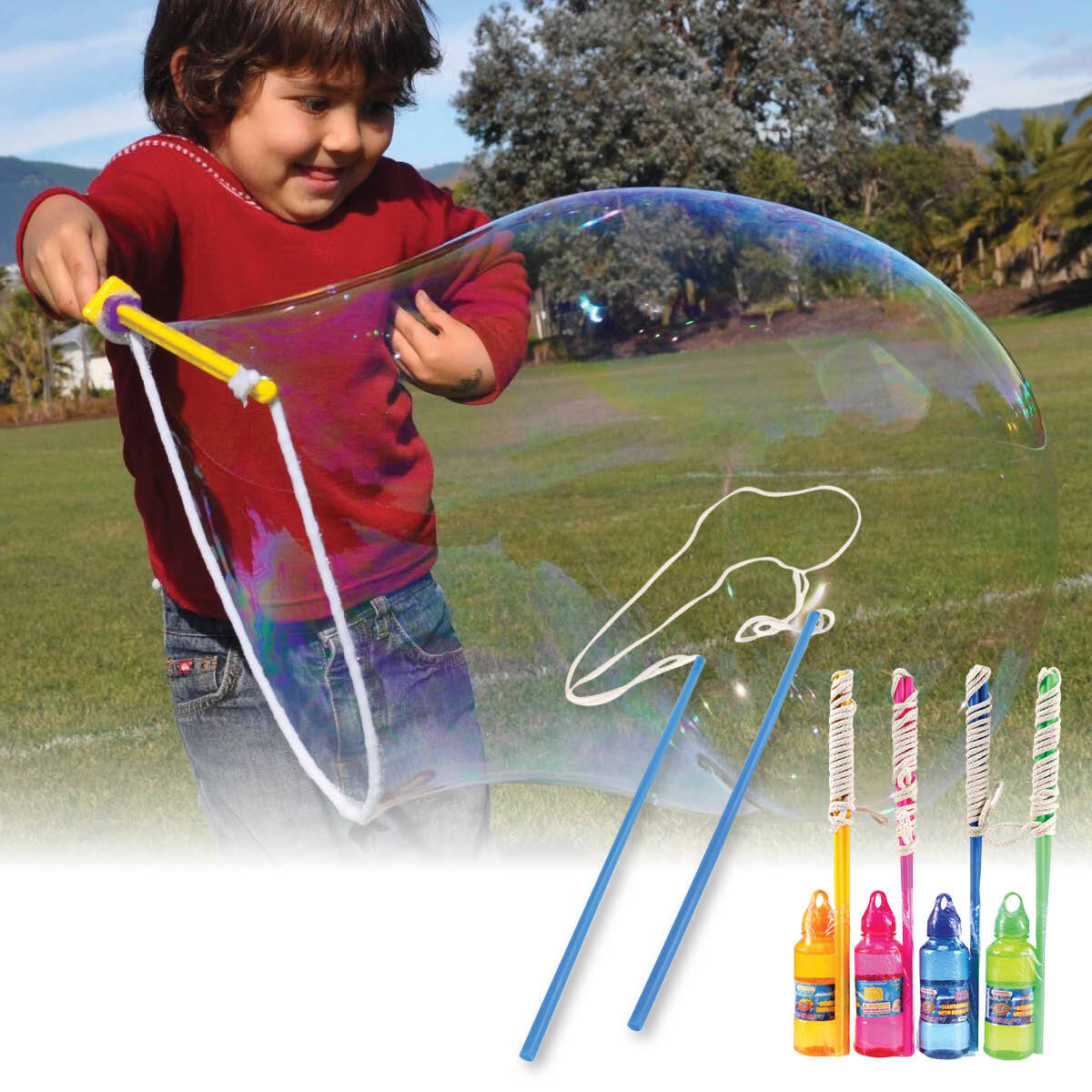 Party Central® 4PCE Giant Bubble Wands & Ropes Bubble Mix Included 228ml 