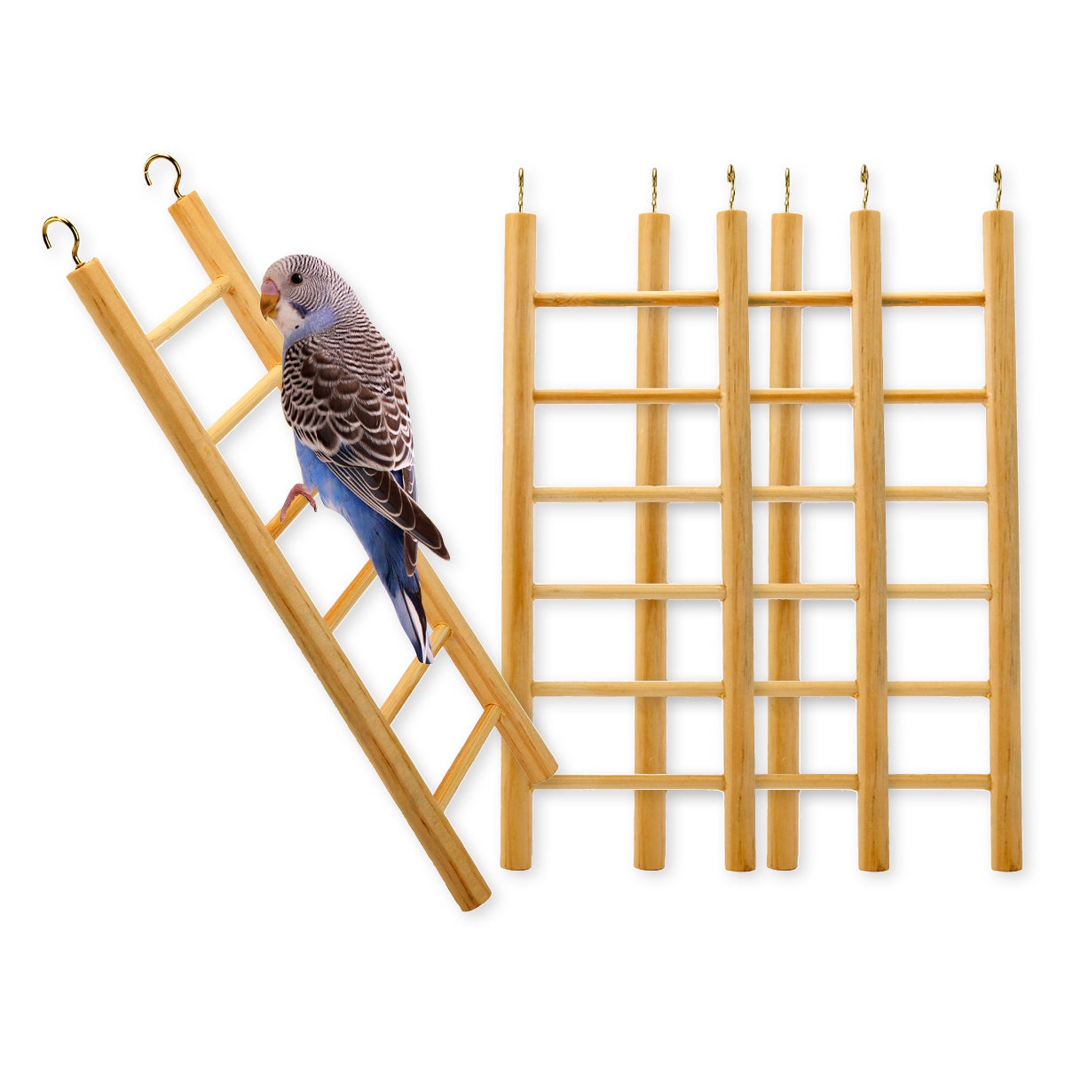 Pet Basic 4PCE Wooden Ladder Bird Toy Natural Wood Stimulating 13.5 x 34cm