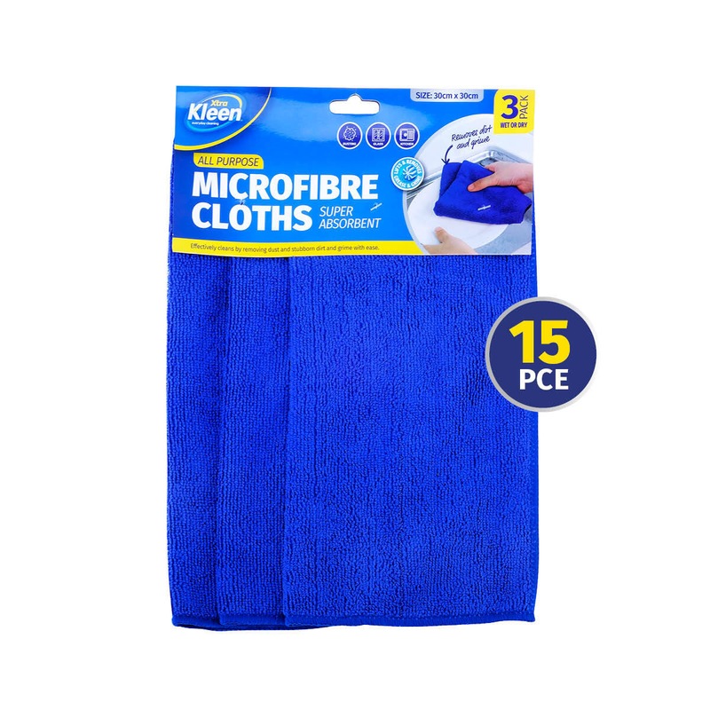 Buy Xtra Kleen 15PCE Microfibre Cloths Lint Free Highly Absorbent 30 x