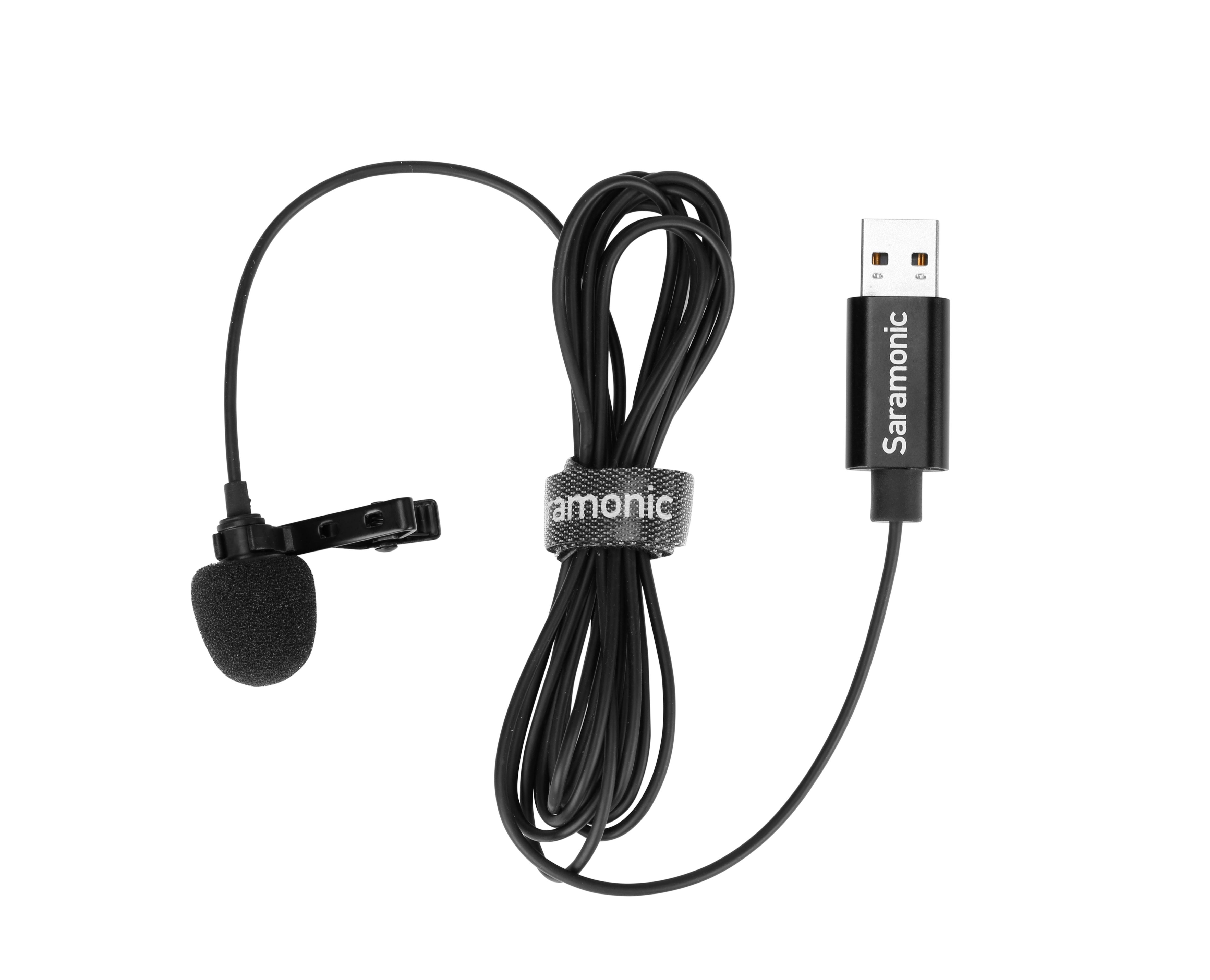 SR-ULM10 ULTRACOMPACT CLIP-ON LAVALIER MICROPHONE WITH USB-A CONNECTOR FOR MAC AND WINDOWS COMPUTERS WITH A BUILT-IN 2M CABLE