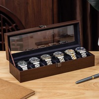 6 Grids Wooden Watch Box Jewelry Storage PU Watch Display Organizer