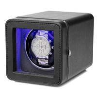 Single Automatic Watch Winder with LED Light, Super Quiet Motor, 4 Rotation Mode Setting, PU Leather Exterior, Black