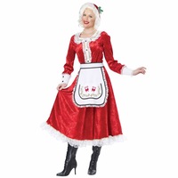 Classic Mrs Claus Santa Christmas Fancy Dress Up Long Dress Womens Costume